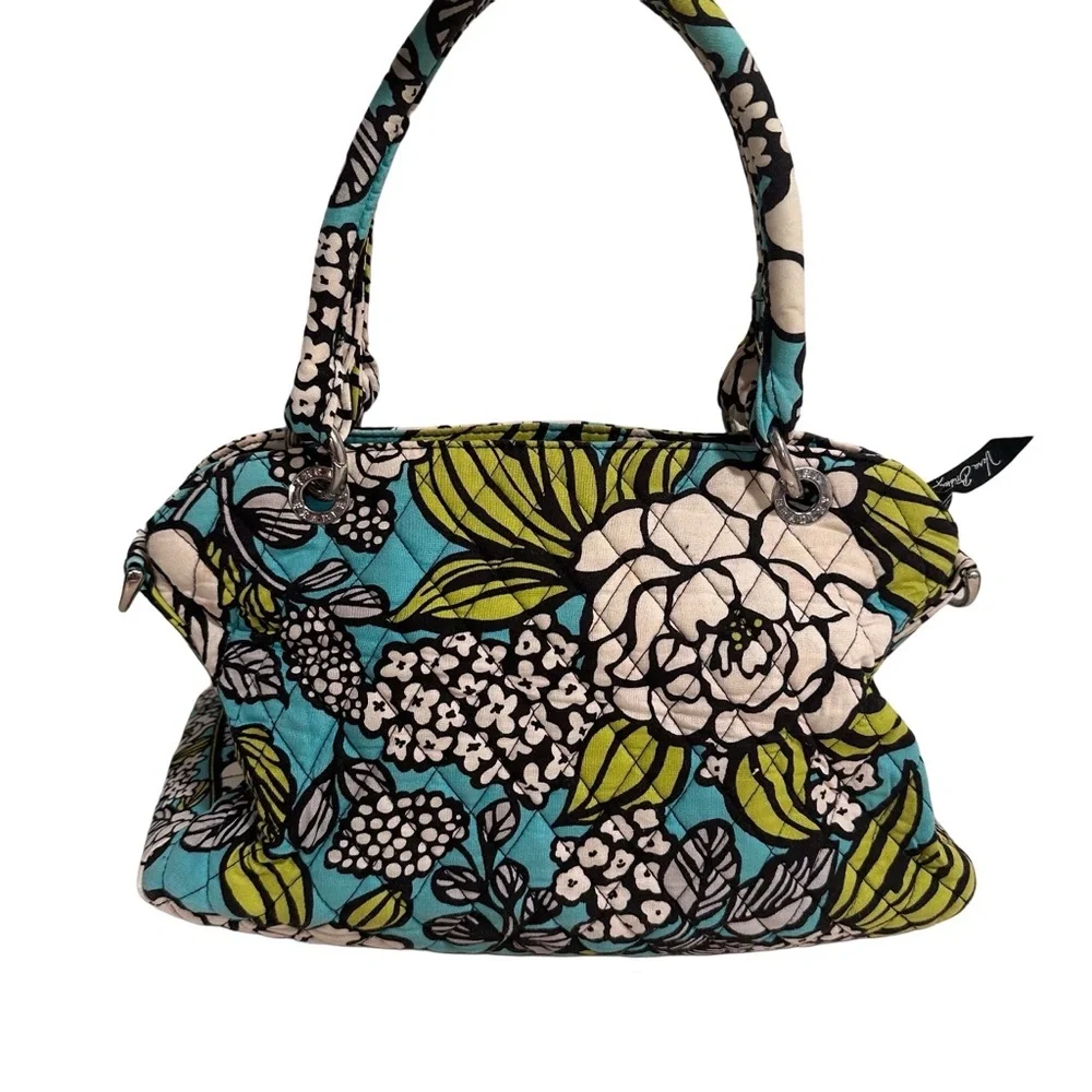 Vera Bradley Medium Tote Purse in Retired Island Blooms Teal Floral Quilted GUC